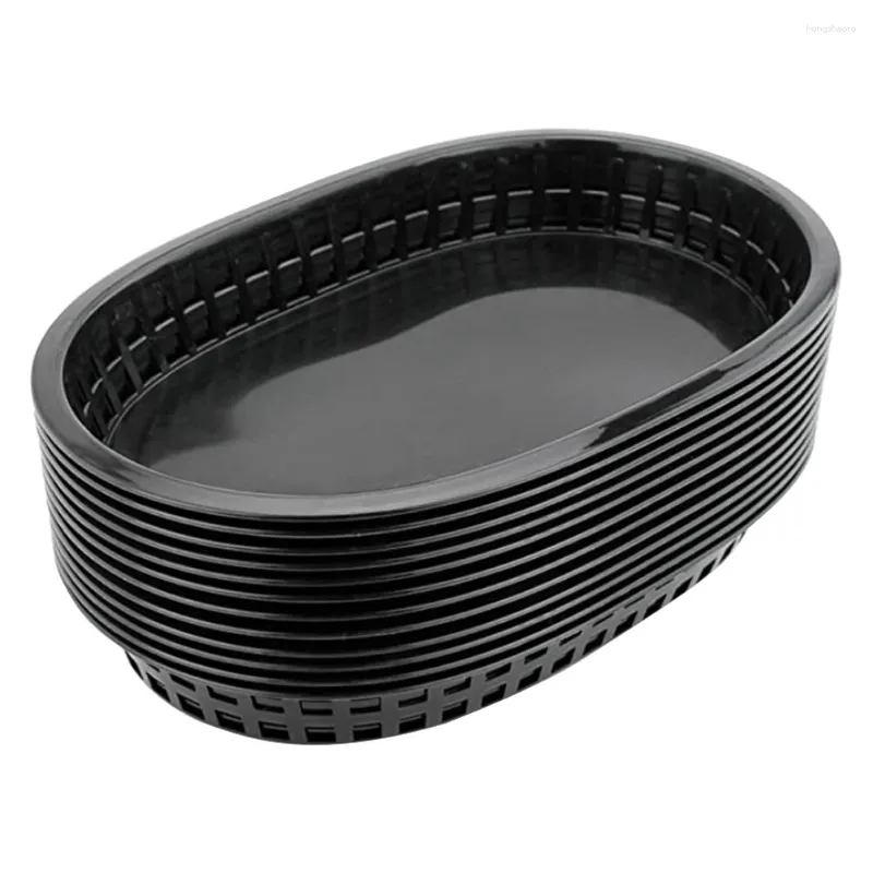 Dinnerware Sets 12Pcs Fast Baskets Black Service Tray Candy Snack Fruit Bowl For Dogs Burgers Sandwiches Fries Barbecues Picnics