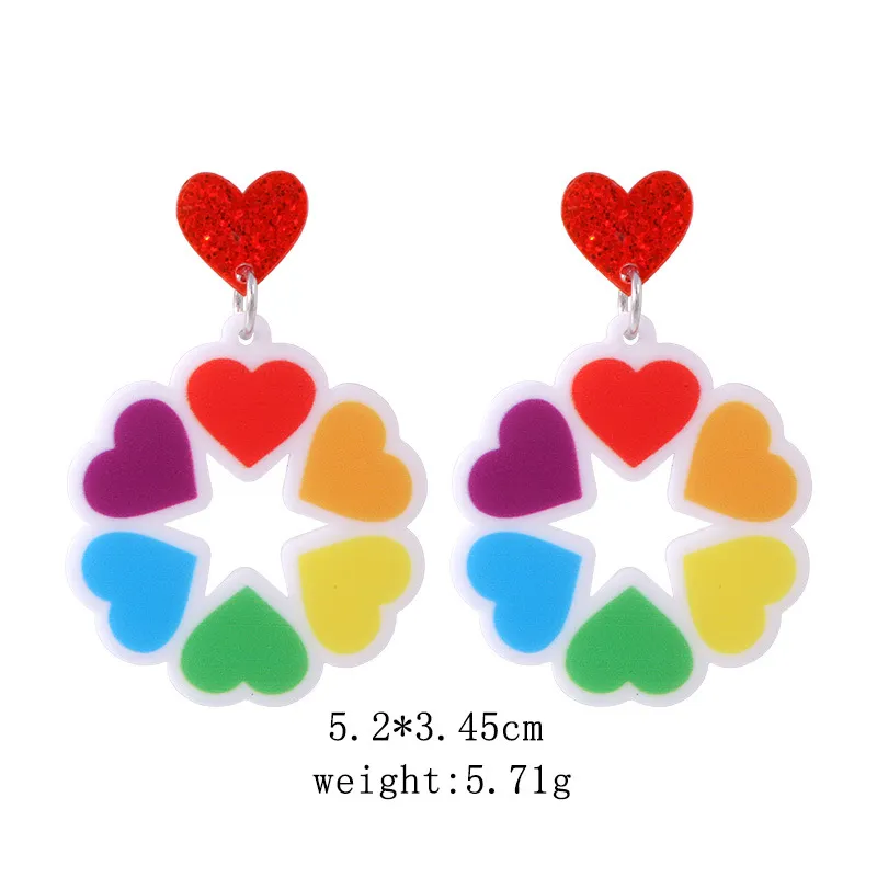 Creative Rainbow Comrades Series Acrylic Earrings, Colorful Personalized Geometric Love Earrings, Earrings