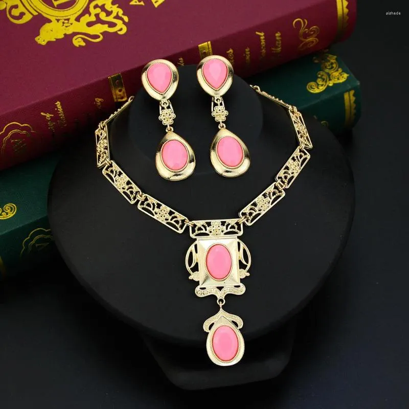 Collier boucles d'oreilles ensemble Neovisson haute qualité maroc mariée délicate femmes goutte boucle d'oreille pendentif couleur or bijoux en cristal