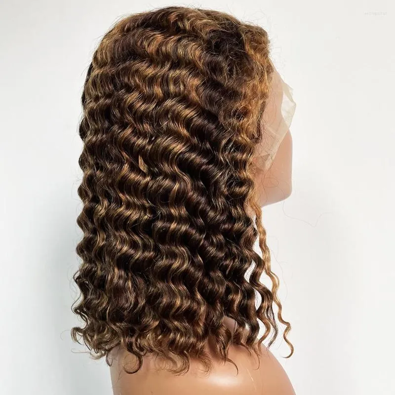 Lockige Bob-Perücke, kurze T-Teil-Spitze-Front-Perücken für schwarze Frauen, Highlight-Remy-Haar, brasilianisches farbiges Ombre-Mensch