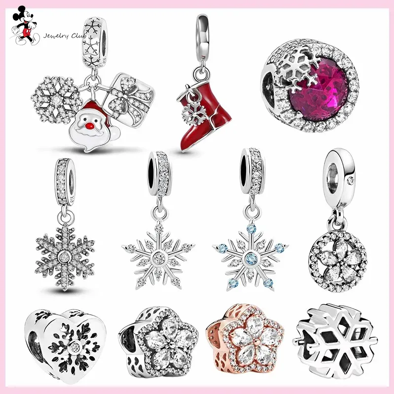 För pandora berlock 925 silverpärlor berlocker Armband Snowflake Winter Christmas Set Halloween berlockset