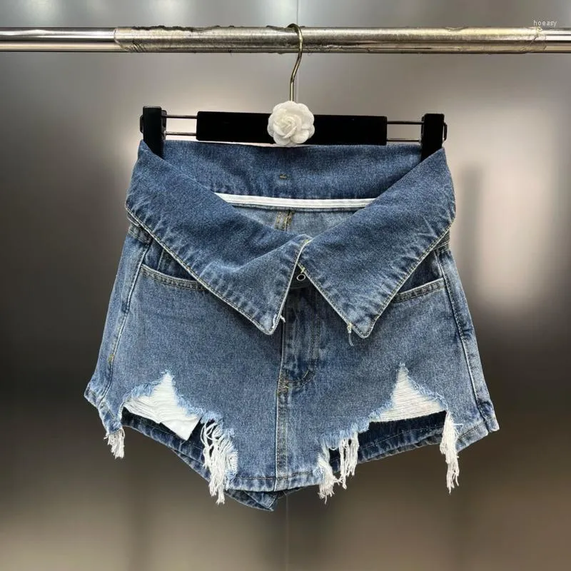 Dżinsy damskie Prepomp 2023 Kolekcja letnia Red talia Red -Otwory Slim Bodycon Denim Shorts Kobiety Krótkie 284