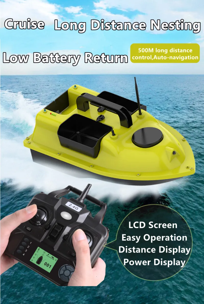 16 GPS Point Intelligent Return 3 Hopper RC Fishing Boat Bait 500M 6H LCD  Screen Fish Finder Remote Control GPS RC Bait Boat