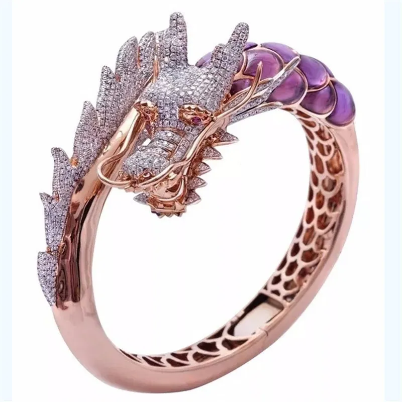 Banda Anéis Dragão Roxo Anéis de Cristal Feminino Moda Vintage Punk Anel Masculino Jóias Rosa Dourado Feminino Anéis Feminino Anel De Noivado Feminino 230706