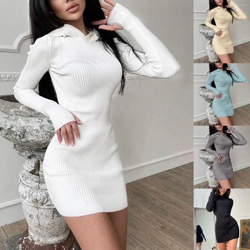 Kadın Hoodies Kadın Kazak Elbise 2023 Sonbahar Kış Kapüşonlu Sweatershirts Seksi Katı Uzun Kollu Örme Günlük Bayanlar Elbiseler