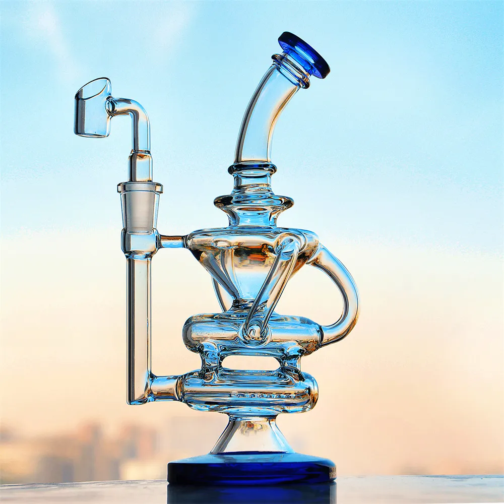 New Recycler Oil Rig Hookahs Water Pipes Glass Bongs Oil Dab Rigs Dry Herb Pipe Heady Bubbler Blue Pink Smoking Accessories