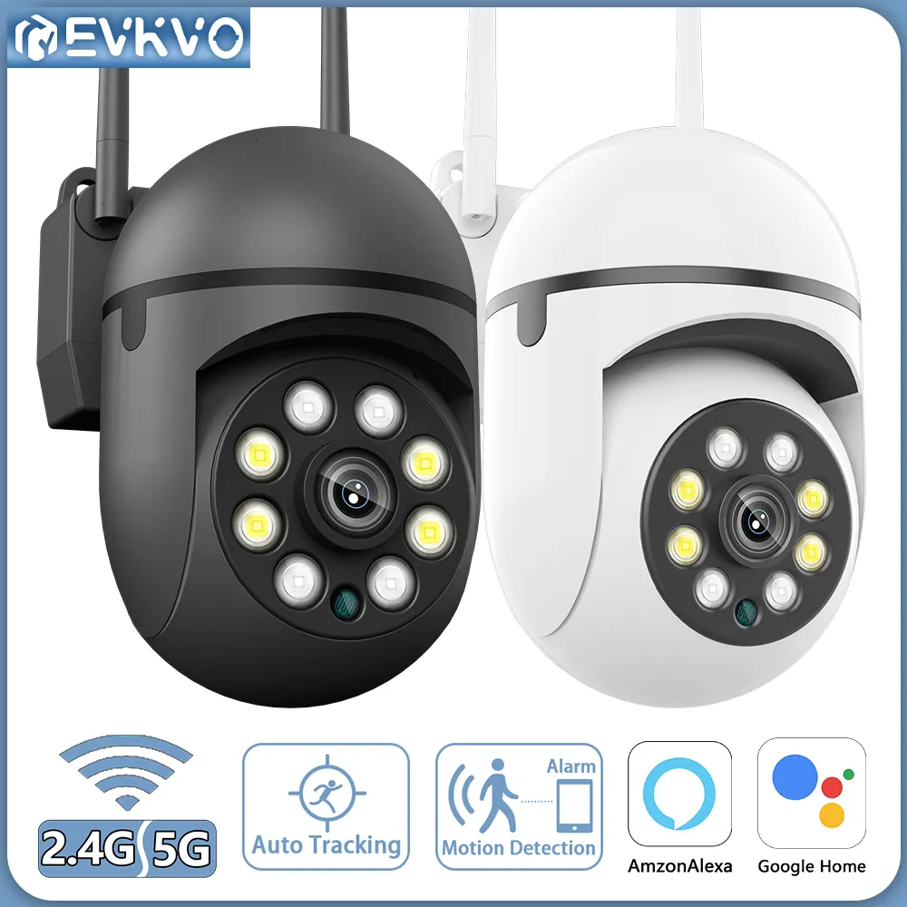 Cámaras IP EVKVO 3MP 5G WIFI Cámara de vigilancia Seguimiento automático Visión nocturna a todo color Mini Outdoor Waterpter PTZ Cámara de seguridad IP Alexa 230706