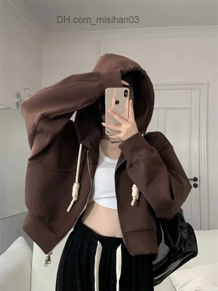 Dames Hoodies Sweatshirts Deeptown Harajuku Solid Cut Hoodie Vrouwen Hip Hop Rits Super Trui Retro Losse Casual Top Koreaanse Mode Jas Z230707