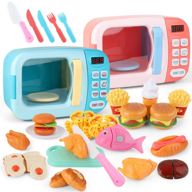 Clay Dough Modeling Children Kitchen Toys Simulation Microwave Oven Educational Mini Food Pretend Play Cutting Role Playing Girls 230705