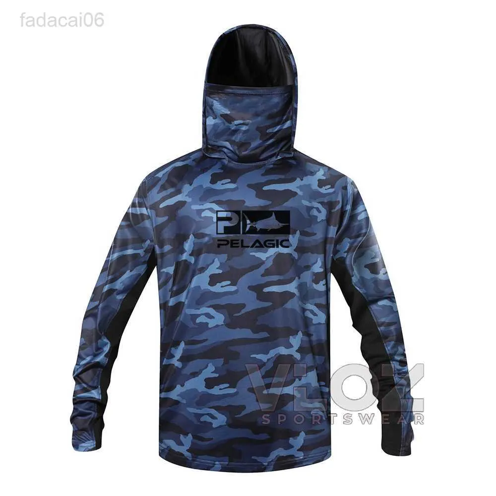 Angelzubehör Pelagic Hoodie Angelhemden mit Maske Langarm-Sweatshirt UV-Schutz Schnell trocknend UPF50+ Angelkleidung Feuchtigkeitstransport HKD230706