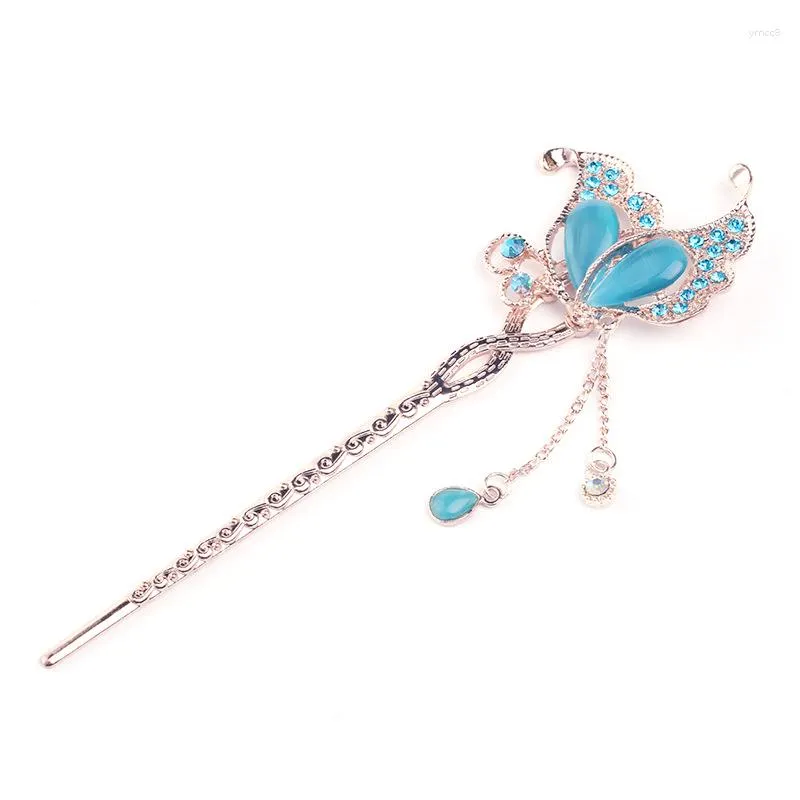 Hair Clips Exquisite Retro Butterfly Stick Colorful Crystal With Rhinestone Pendant Clip For Women's Accessories