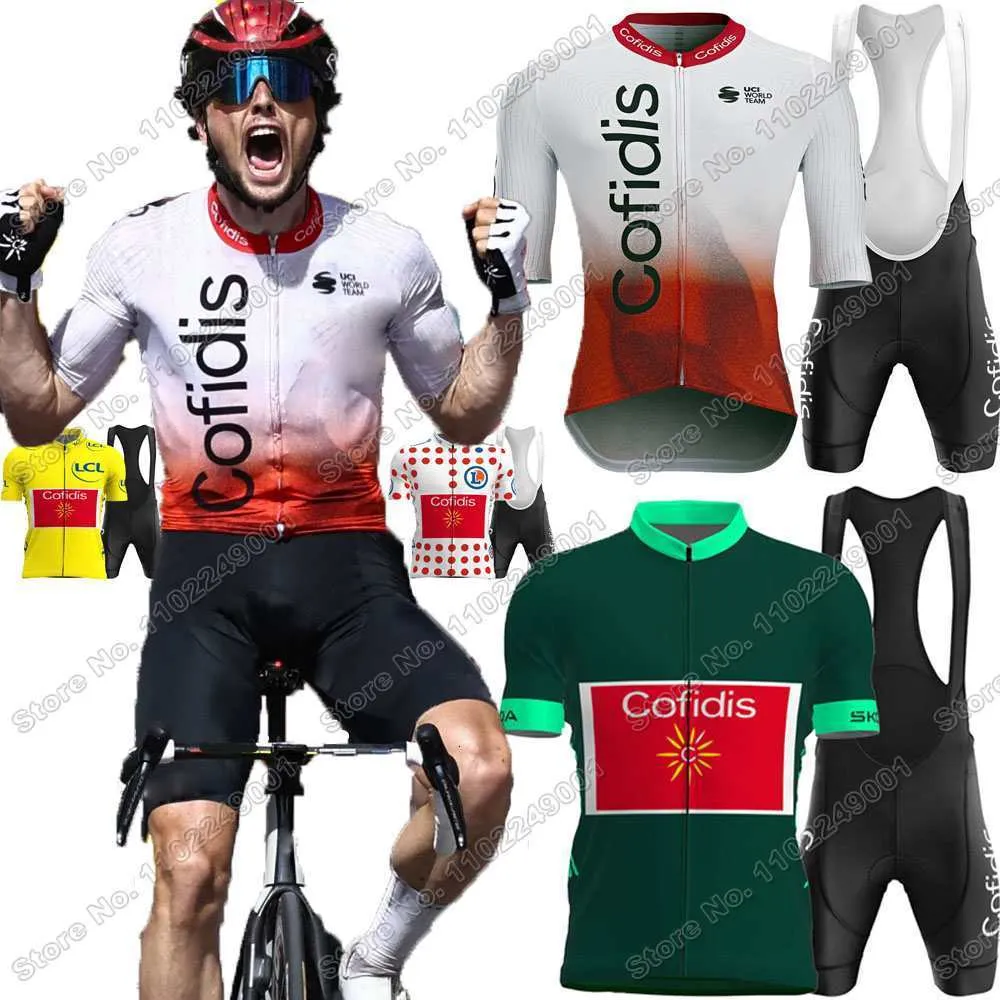 Bisiklet forması takımları takım cofidis fransa tdf set yeşil sarı beyaz kırmızı polka nokta giyim Victor lafay erkek bisiklet gömlekleri 230706