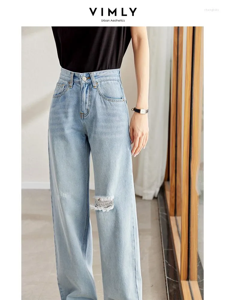 Jeans da donna Larghi a vita alta strappati larghi per le donne Ragazze 2023 Summer Staight Leg Full Length Street Denim Pantaloni Pantaloni casual