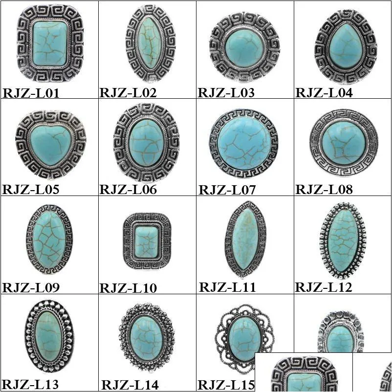 Solitaire Ring Hoge Kwaliteit Turquoise Ringen 112 Stijlen Vintage Natuursteen Mode Kostuum Edelsteen Vrouwelijke Mannelijke Sieraden Drop Delive Dhqlb