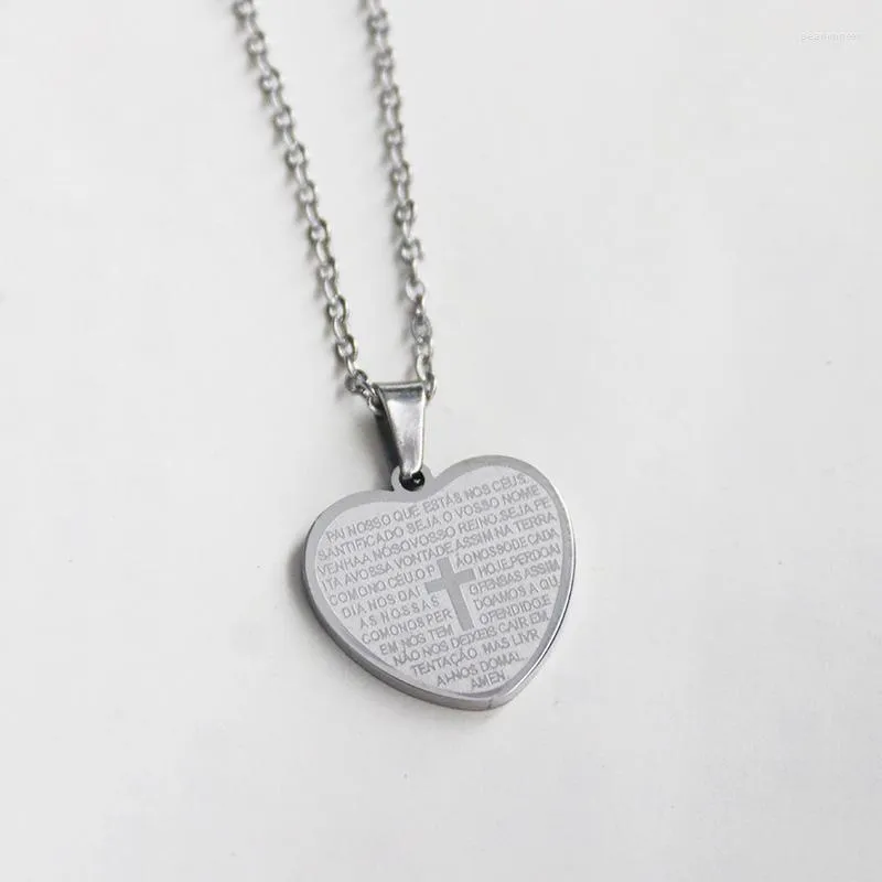 Chains 1pc Stainless Steel Cross Heart Charms Necklace MaWhite Faith Women Men Kids Love Unique Jewelry Gift