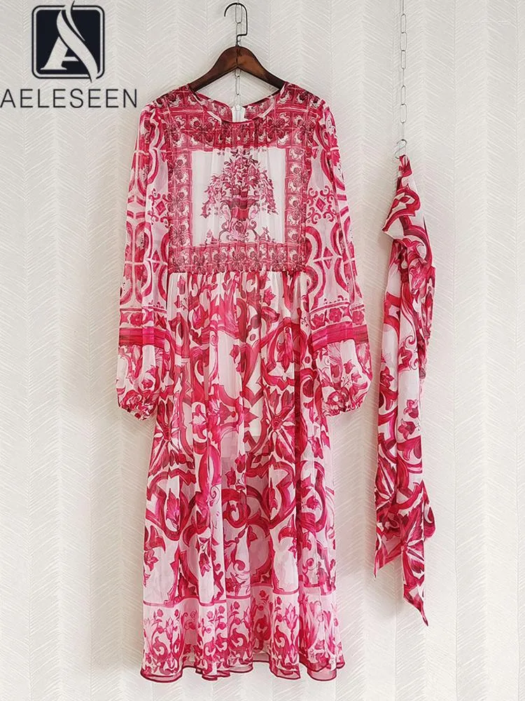 Повседневные платья Aeleseen Lesiner Fashion Summer Dress Женщины с длинным рукавом красный цветок