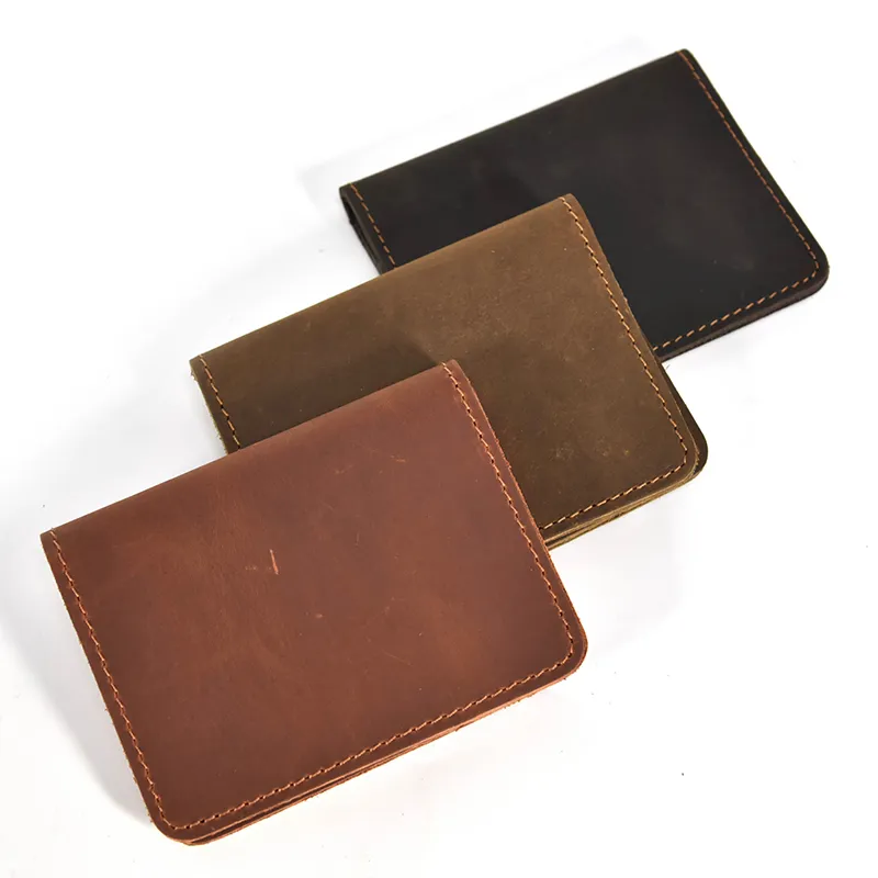 Nouveau portefeuille en cuir hommes porte-carte Vintage femmes Crazy Horse cuir court portefeuille pour carte peau de vache fronde poche sac à main porte-cartes