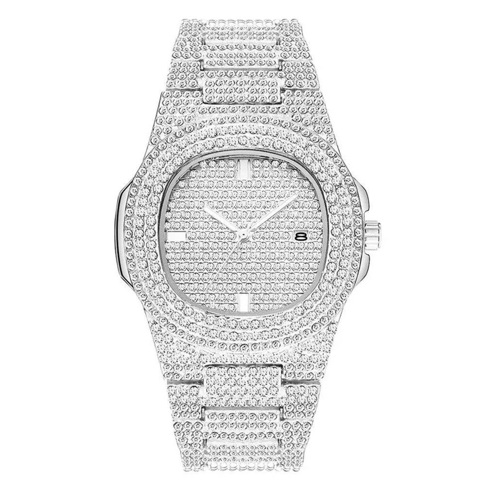 Tout Pas Cher Mode Hommes Femmes Montre Diamant Glacé Designer Montres En Acier Inoxydable Mouvement À Quartz Homme Femme Cadeau Bling W300e290z