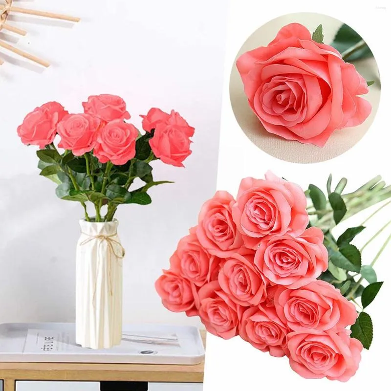 Dekorativa blommor Zinnia konstgjord 10st högklassig ros Enkelt sidentyg Simulering Blomma Hem Bröllopsdekoration Mini