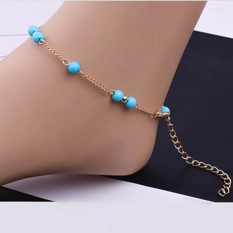 Enkelbanden verkopen mode stijl vrouwen goud/zilver kleur charme enkel blauwe kralen armband enkelbandje DIY handgemaakte sieraden bijoux geschenken