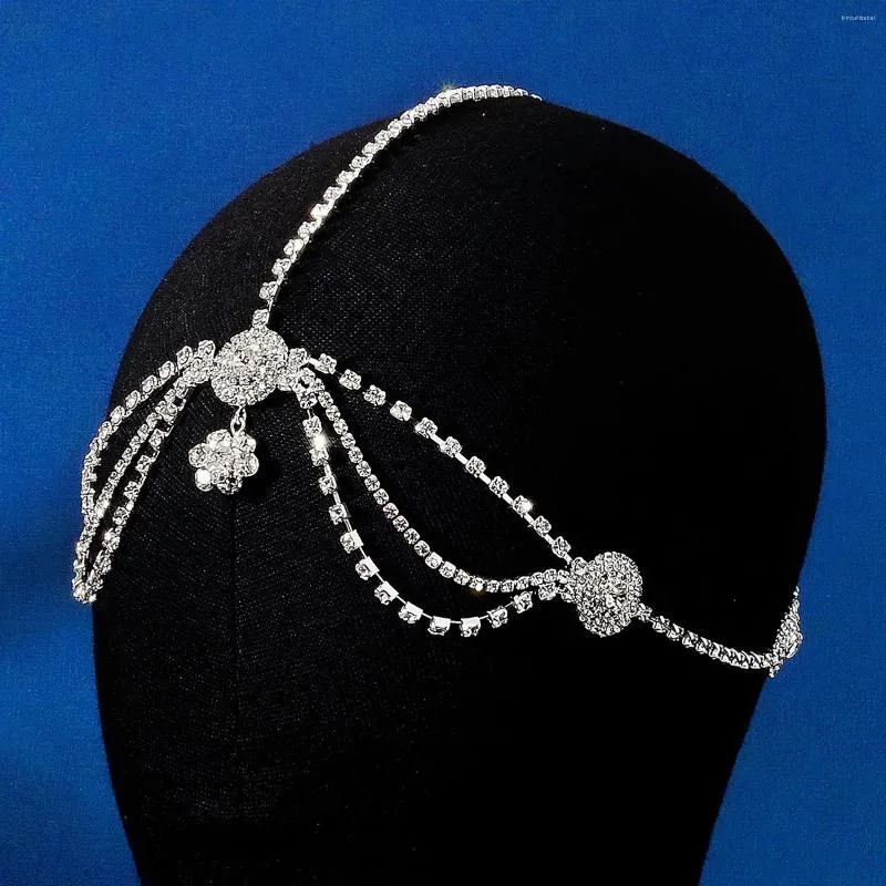 Hårklämmor Bröllopstillbehör Bröllopshuvud Kedja Smycken Strass panna För Kvinnor Boho Style Multi Layer Headpiece