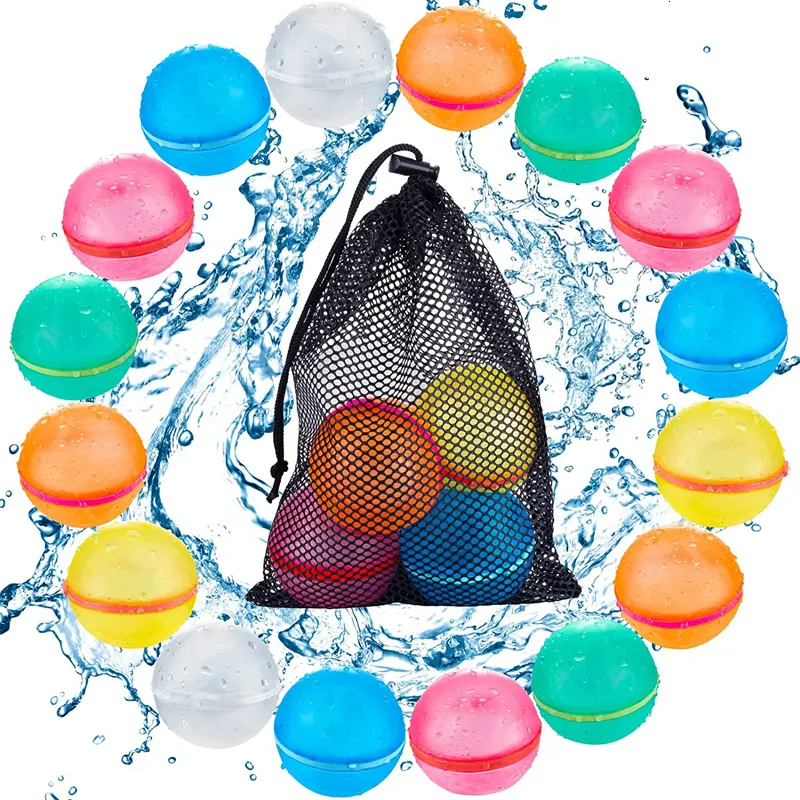 Sand Play Water Fun 6 12 24 PCS Splash Balls Reusable Water Balloons Bombs Toys Quick Fill Self Sealing Refillable Water Ball For Kids Summer Toys 230705