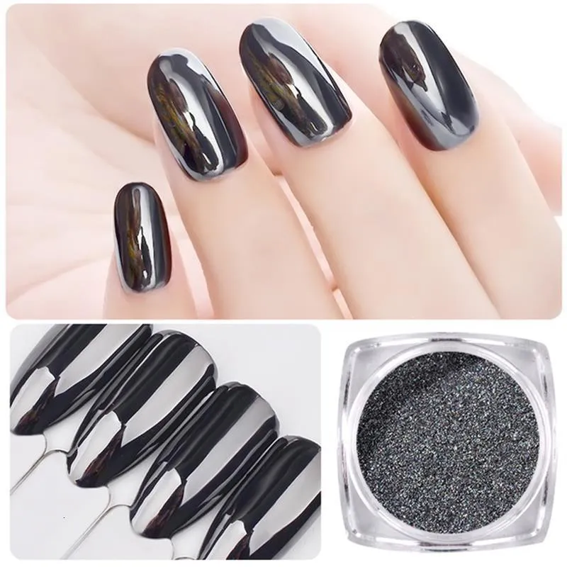 Nail Glitter 1gBox DIY Black Mirror Nail Glitter Pó Brilhante Cromo Pigmento Pó Paillettes Decorações Nail Art 230705