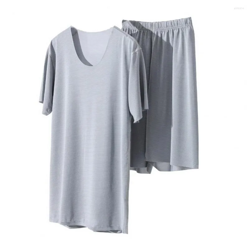 Erkekler Men Pijamalar Kısa Kollu Gevşek Elastik Bel Geniş Bacak Ev Giyim Tişört Şortları 2 PC/Set