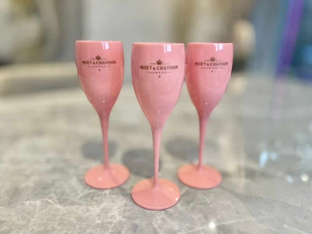 Moet & Chandon Pink Blush Acrylic Champagne Glasses Flutes Cups From