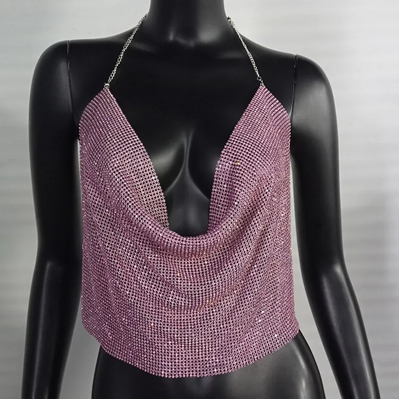 Camiseta sin mangas con diamantes de imitación para mujer