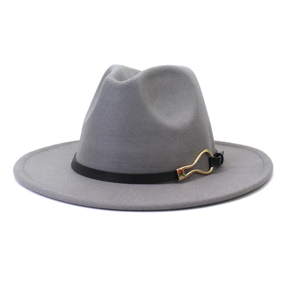 Chapeaux Fedora solides pour femmes hommes hiver chaud feutré Jazz chapeau Panama ceinture décorer Imitation laine fête Trilby chapeau