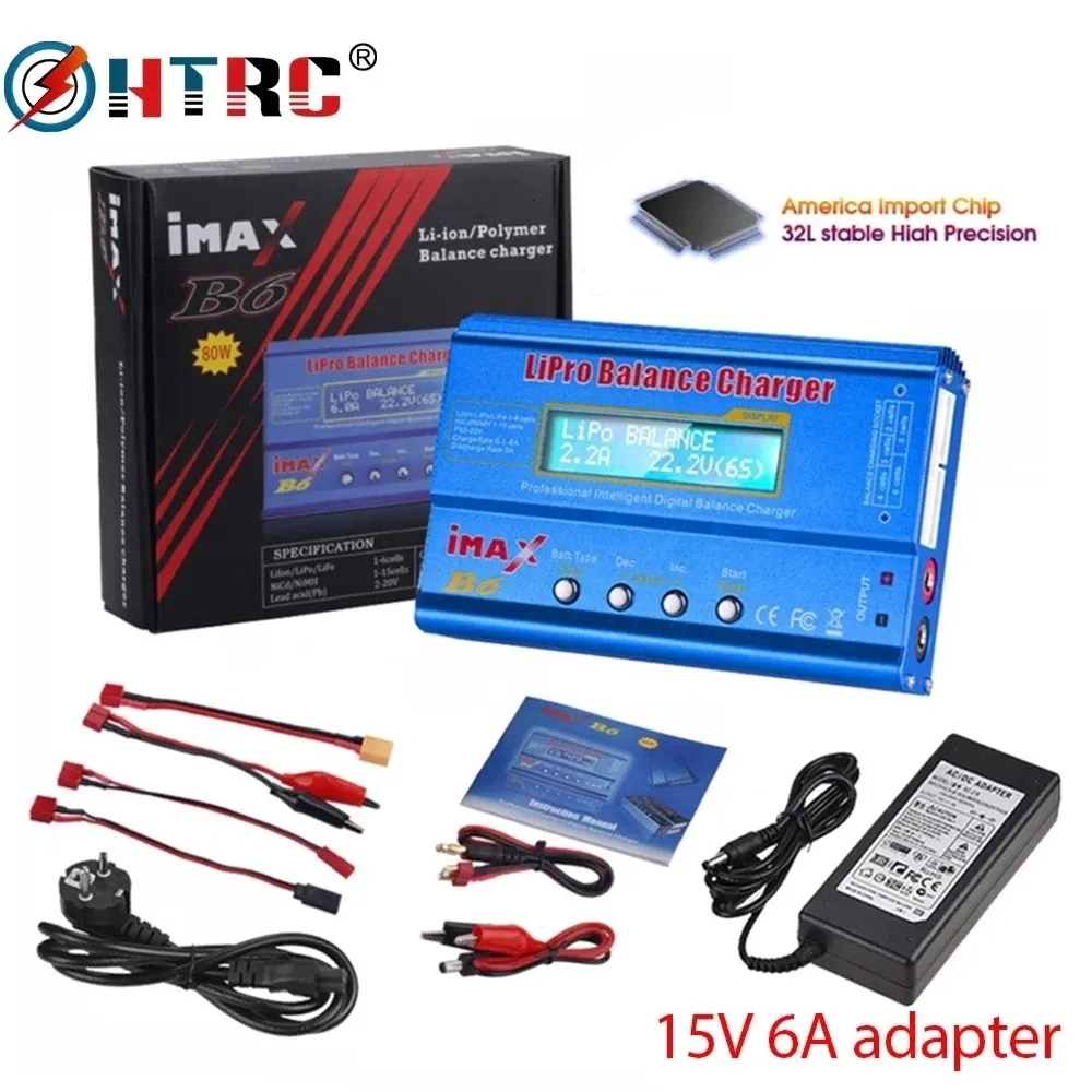 Delar Tillbehör HTRC IMAX B6 80W Lipo Laddare För NiMh Liion NiCd Lipo Batteriladdare Balansurladdare15V 6A Adapter Valfri Rc Laddare 230705