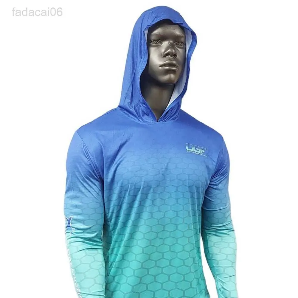 Accessori da pesca Felpa con cappuccio da pesca oceanica Manica lunga da uomo Protezione UV Abbigliamento da pesca Maglietta da escursionismo all'aperto Camiseta De Pesca Camicie da pesca HKD230706