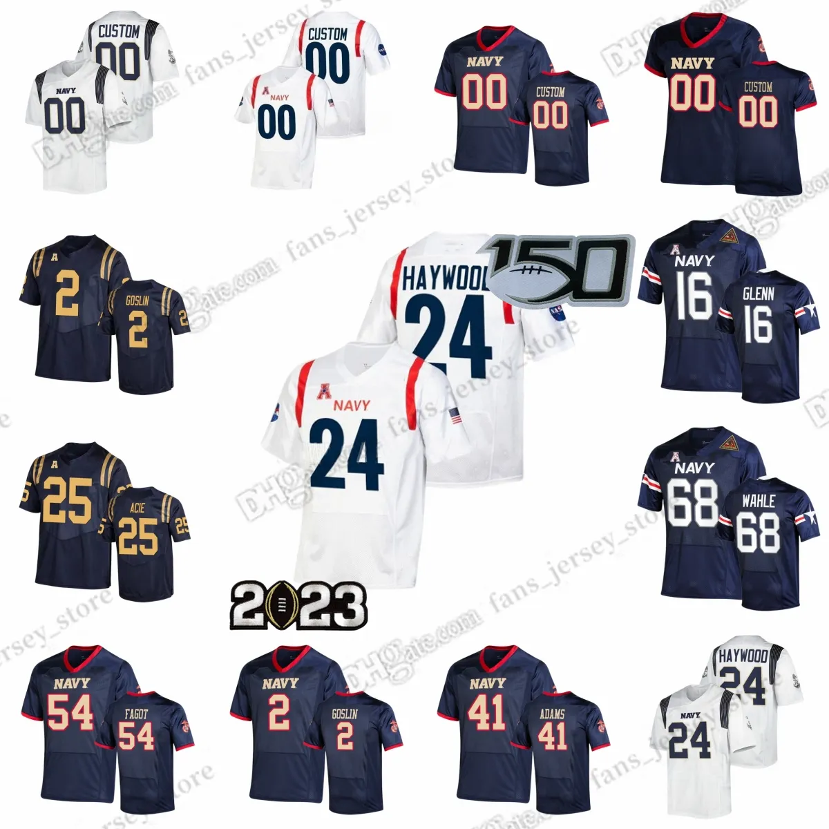 Maillot de football universitaire des aspirants de marine cousus sur mesure 24 Maquel Haywood 34 Anton Hall Jr. 11 Eavan Gibbons 1 John Marshall Amin Hassan 43 Bijan Nichols