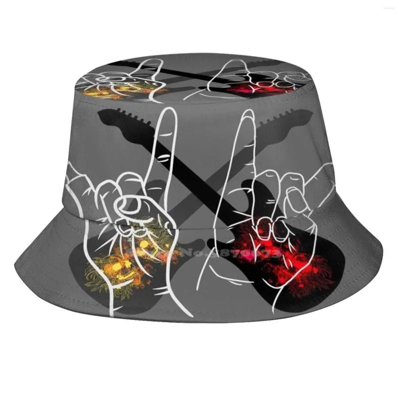 Baretten Metal Zombie Handen "Zij en hem met gitaren Chrysanthemum Skulls Koreaanse Dames Outdoor Sun Hat Bucket Cap Hand