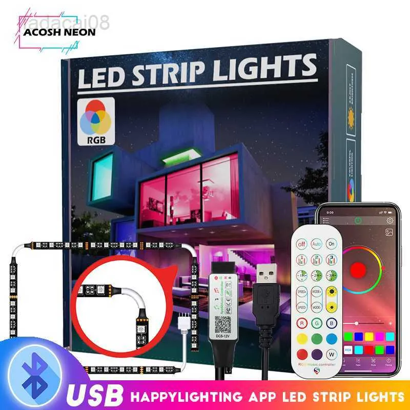 LED Neonskylt 55 tums Bluetooth TV Bakgrundsbelysning Smd 5050 Rgb Led Light Strip 5V Vattentät belysning Usb Power Lights Med 24 nycklar Fjärrkontroll HKD230706