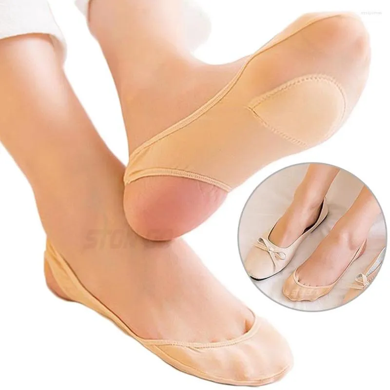 Meias femininas barco verão sapatos de salto alto almofada de algodão boca ultra rasa silicone antiderrapante gelo seda fina