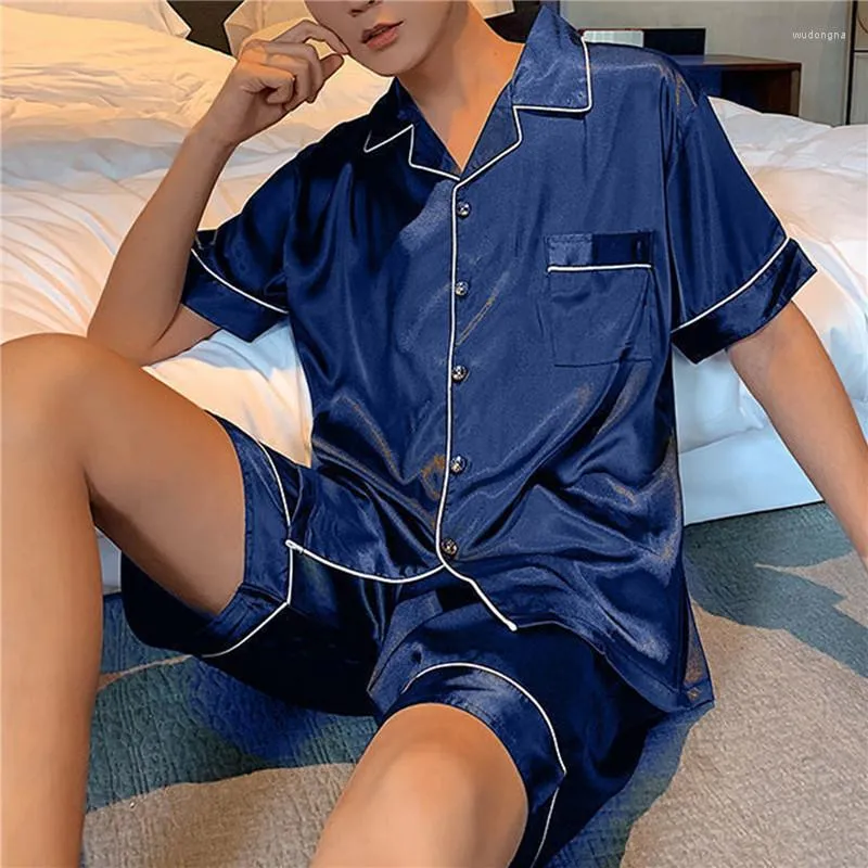 Men's Sleepwear Summer Pajamas For Man Big Size Silk Mens Pajama Sets Shorts Satin Short Sleeve Home Pijama Night Wear Loungewear