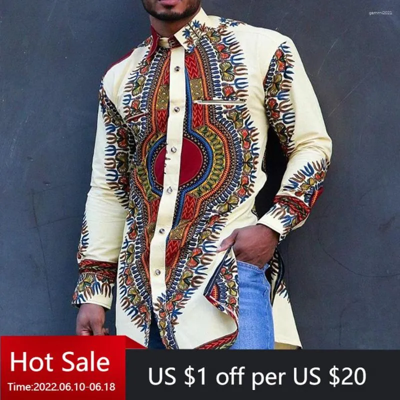 Men's Dress Shirts Dashiki African Men's Clothing Ethnic Print Plus Size Tops Wedding Wear Classic Long Sleeve Traditional Casual Tee