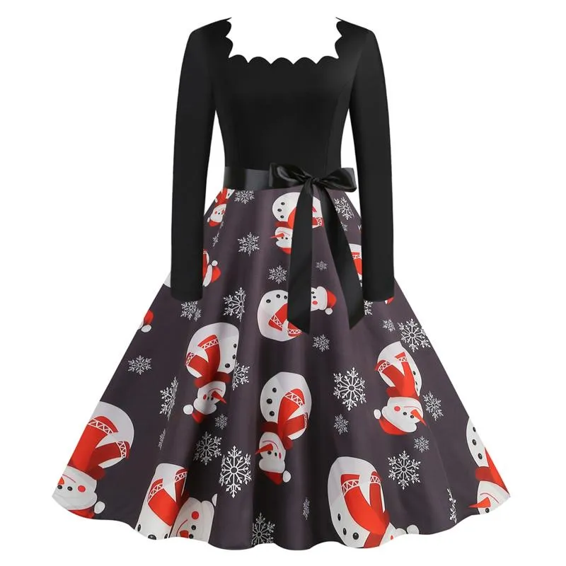 Produktbild von Weihnachtskleid Damen, Weihnachts Cocktailkleid, Weihnachts Swing Kleid, A-Linie Midi Lang V-Ausschnitt Weihnachten Kleider Hohe Taille Mit Schneemann