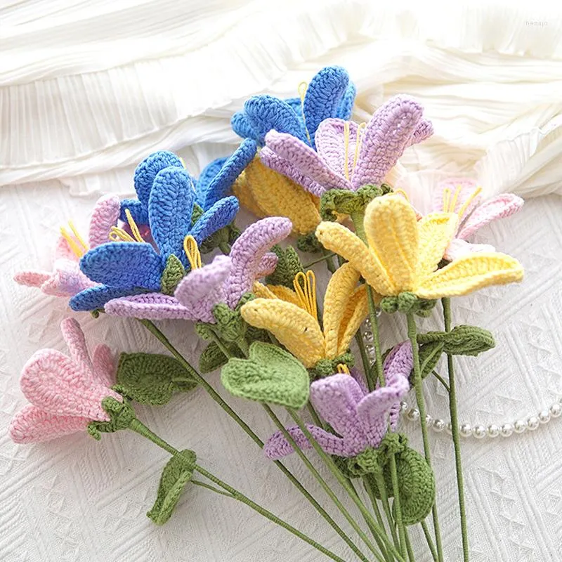 Fleurs décoratives à la main tricot multicolore Tung fleur pour la décoration intérieure fil de coton Crochet lavable pour toujours mariage