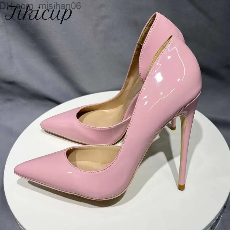 Buty wyjściowe Tikicup Jasnoróżowe Lakierki Damskie Sexy Dot Toe Slide Szpilki Damskie Wygodne Szczupłe Szpilki Czółenka 8cm 10cm 12cm Z230712