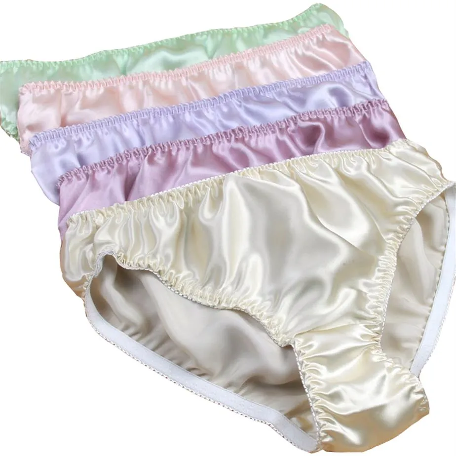 Culotte solide en soie pure pour femmes taille moyenne brillant 100% soie de mûrier grande taille slips Underwear233G