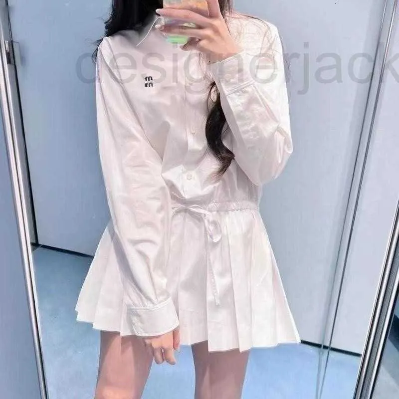 Basic & Casual Dresses Designer Tide brand womens dress summer new tie-waist white shirt Dress women pleated long sleeved dresses mid-length skirt ZUBV