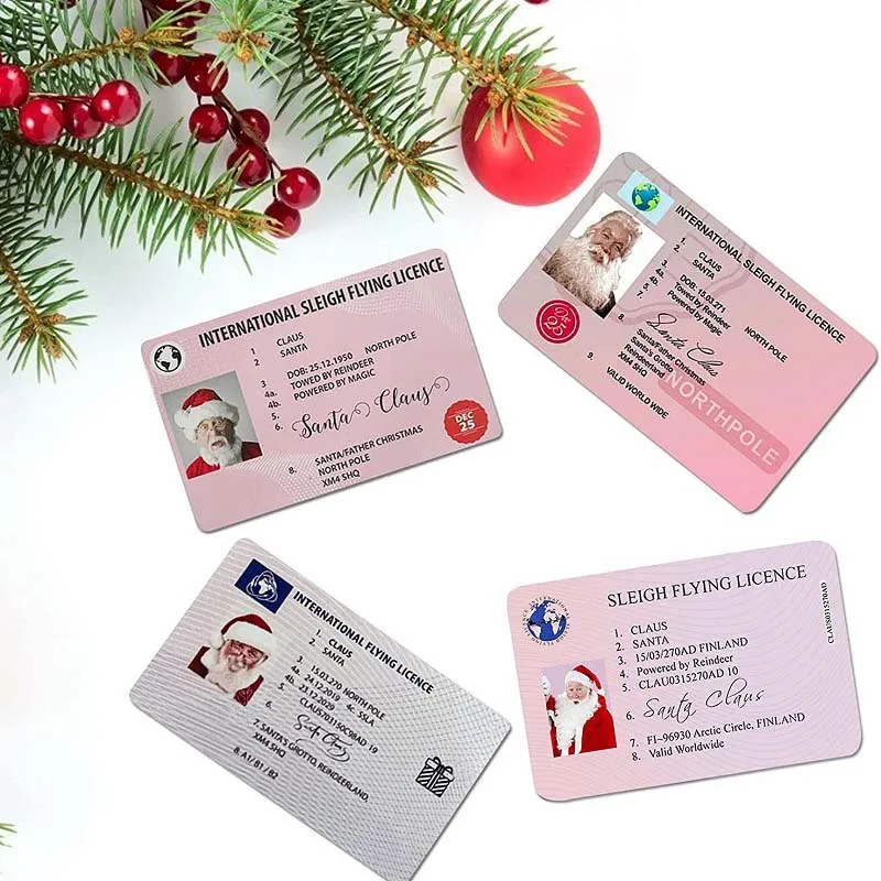 Père Noël cartes de vol traîneau permis d'équitation ornement d'arbre décoration de noël vieil homme permis de conduire accessoires de divertissement