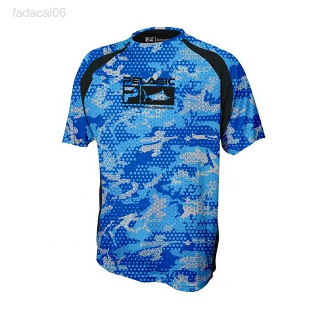 Acessórios de pesca Equipamento pelágico Vestuário de pesca ao ar livre masculino de manga curta camiseta de peixe upf50 proteção solar respirável com capuz roupas de pesca HKD230706