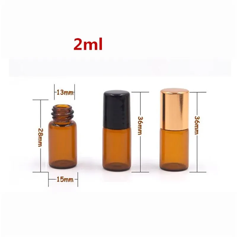 1ml 2ml 3ml vidro âmbar vazio óleo essencial roll on frasco com bola de metal de aço inoxidável para óleos de perfume all-match