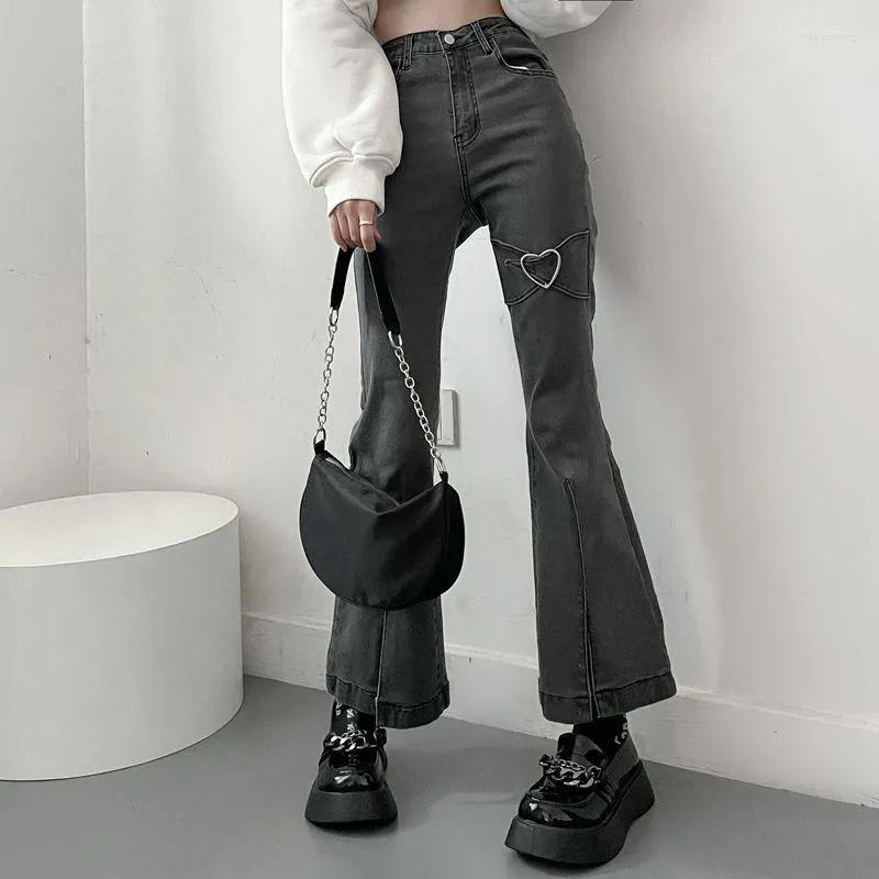 Jeans Feminino Moda Ajuste Regular Cintura Alta Casual Calças Flare Femininas 2023 Retro Street Spliced Calças Denim T144