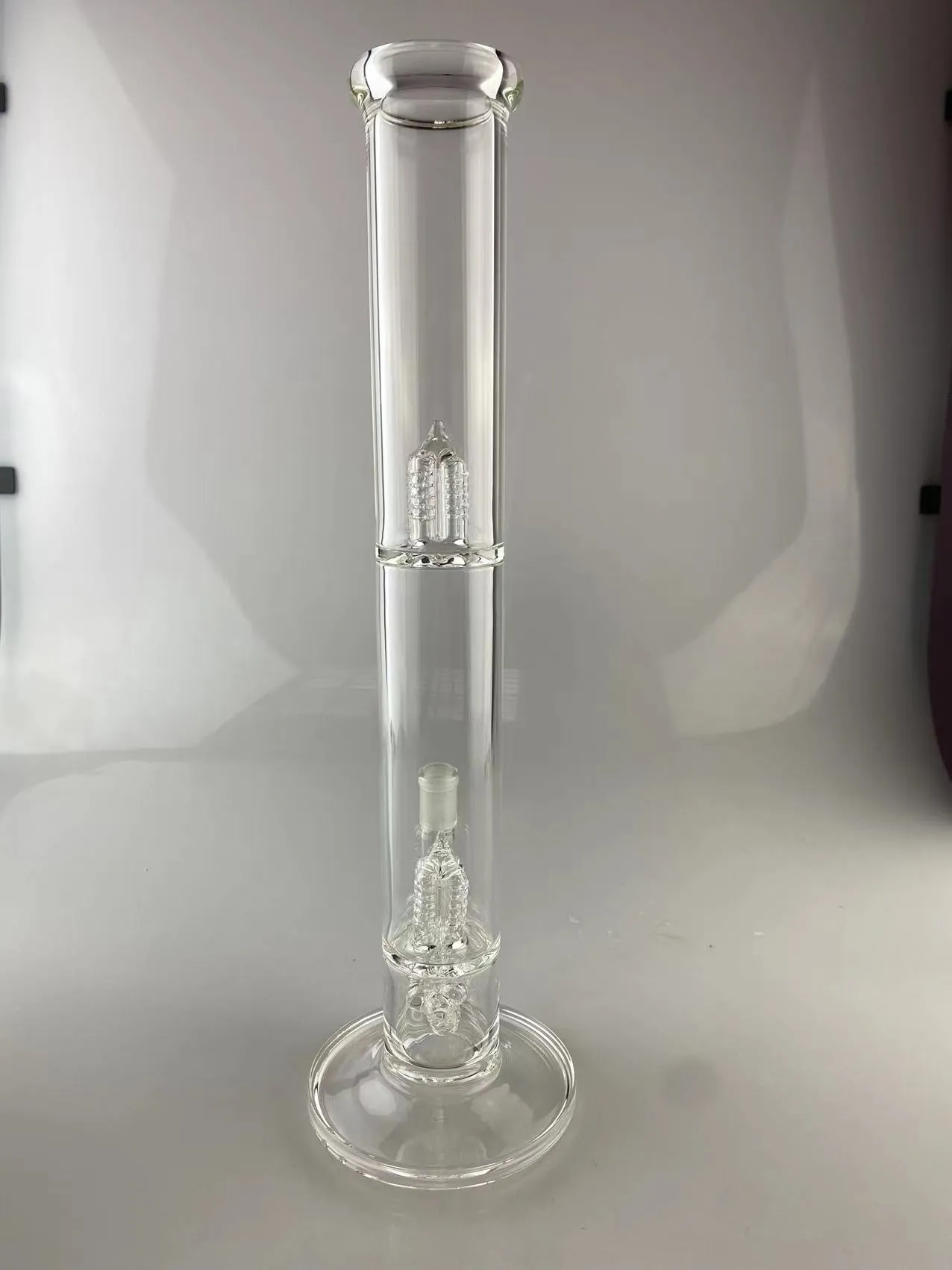 Bong Style roken Waterpijpen Waterpijpen helder 16 inch 18 mm joint voeg een hoornkom toe, triple inline percs tot 4Inv splashs, down joint kleine hoorns