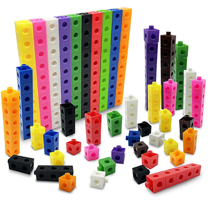 Puzzles Kids 100pcs Cubes Montessori Math Toy 10 Color Rainbow Link Cube Snap Block Stacking Game Educational Building Blocks 3D Puzzle 230705